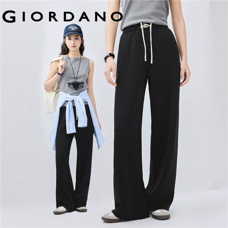 Giordano Women Drawstring elastic waist wide leg pants Free Shipping 18415507 · v3