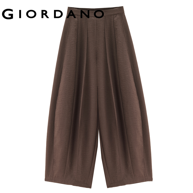 Giordano Women Half elastic waist wide leg crinkle pants Free Shipping 18415902 · v2