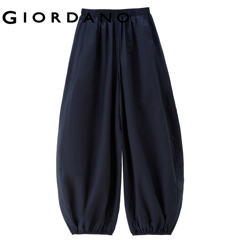 Giordano Women Linen cotton wide leg lantern pants Free Shipping 18415903
