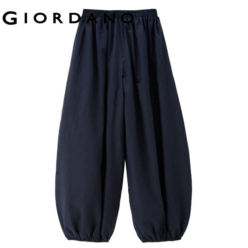 Giordano Women Linen cotton wide leg lantern pants Free Shipping 18415903