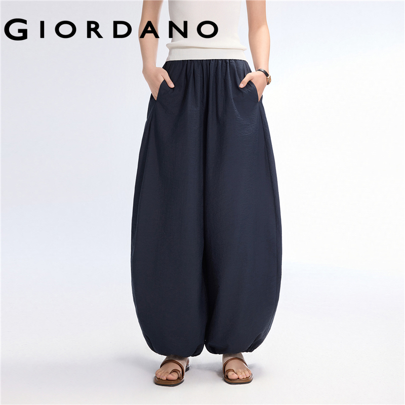 Giordano Women Linen cotton wide leg lantern pants Free Shipping 18415903