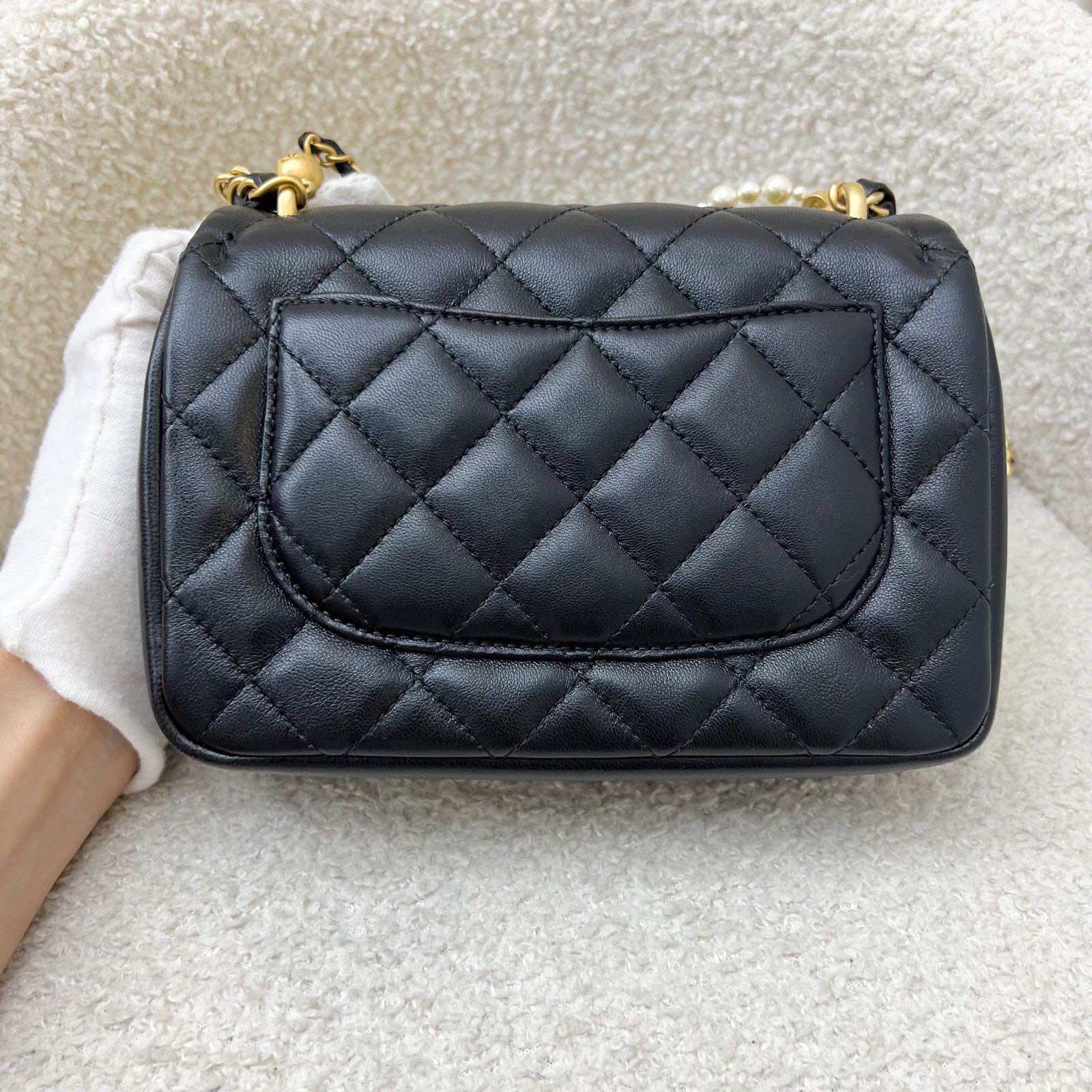 Chanel 24P Pearl Twist Chain Square Mini Flap Bag in Black Lambskin and AGHW (Model: AS4385) · v3