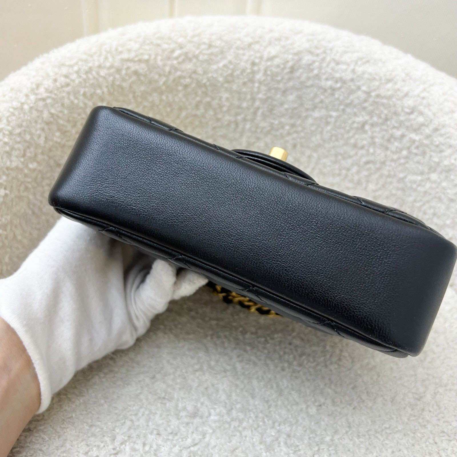 Chanel 24P Pearl Twist Chain Square Mini Flap Bag in Black Lambskin and AGHW (Model: AS4385) · v3