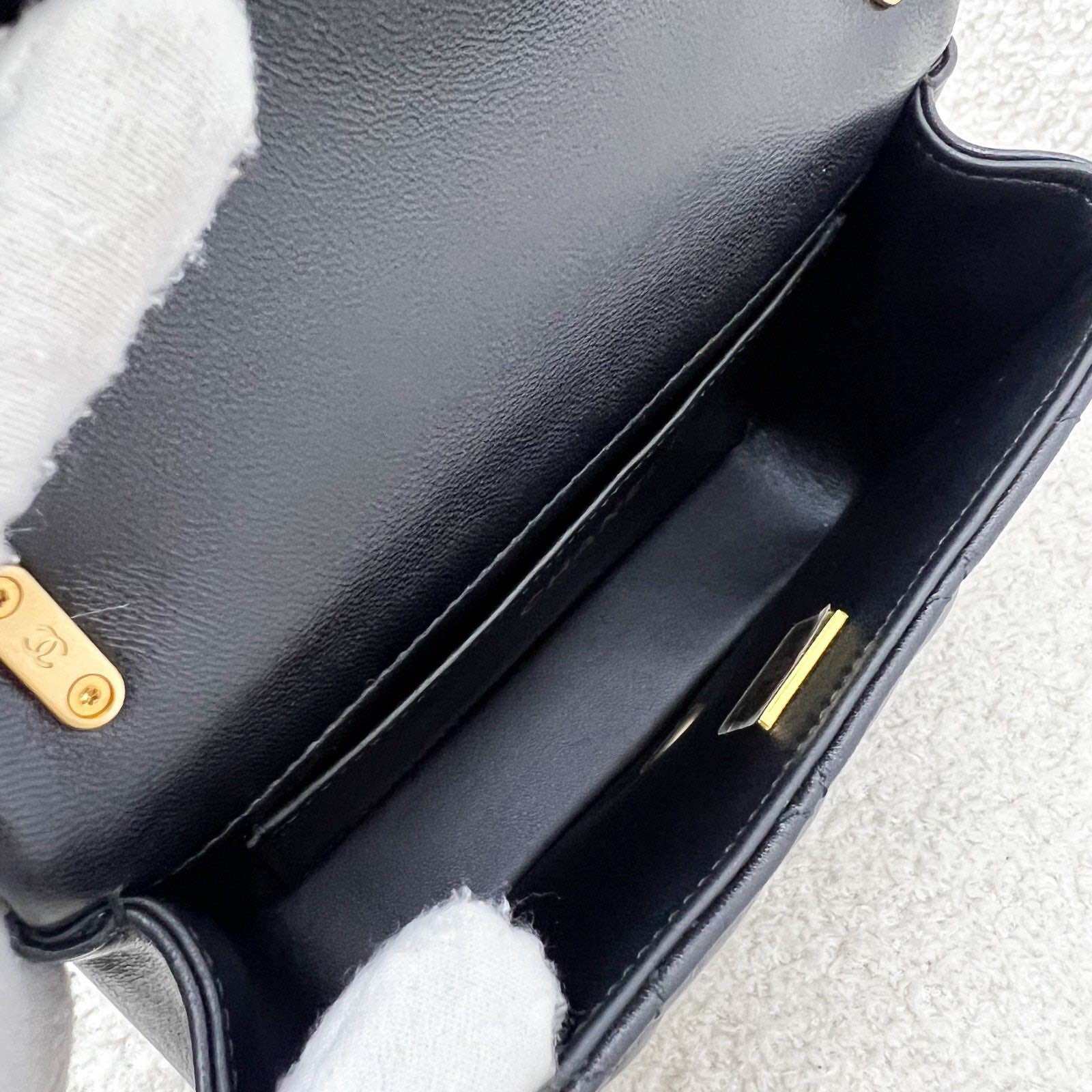 Chanel 24P Pearl Twist Chain Square Mini Flap Bag in Black Lambskin and AGHW (Model: AS4385) · v3