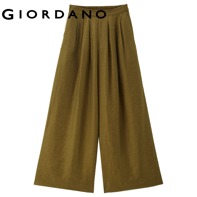 Giordano Women Slub texture half elastic waist pants Free Shipping 18415904