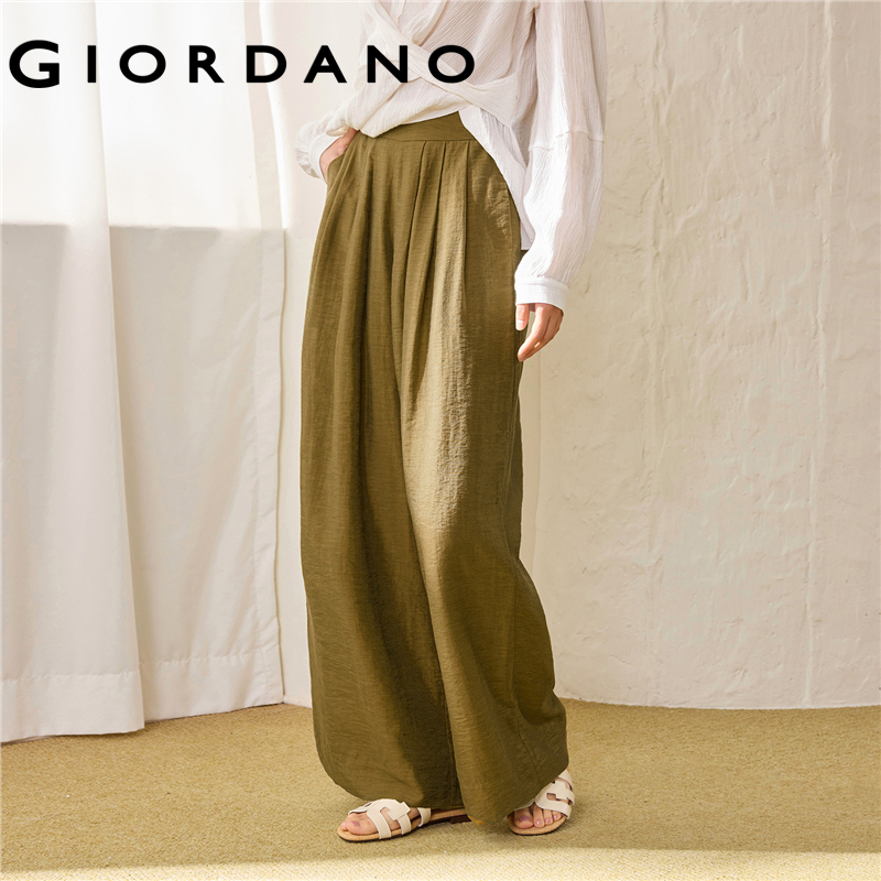 Giordano Women Slub texture half elastic waist pants Free Shipping 18415904