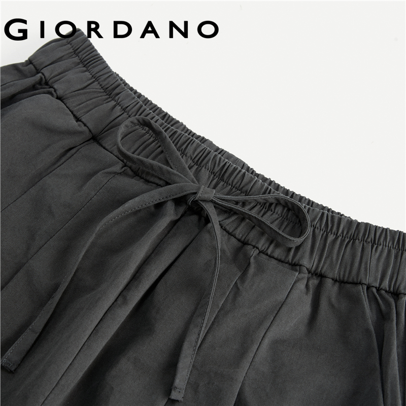 Giordano Women 100% Cotton pleated wide leg elastic waist pants Free Shipping 18425202 · v2