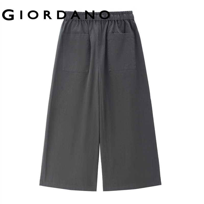 Giordano Women 100% Cotton pleated wide leg elastic waist pants Free Shipping 18425202 · v2