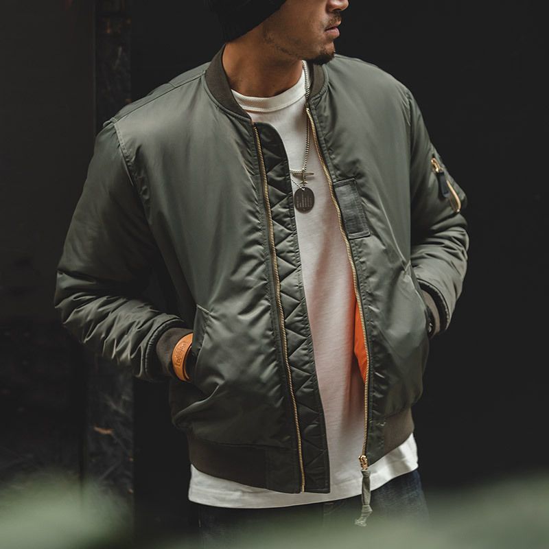 Madden Workwear   American R Army Green MA-1 Short Flight Jacket Warm Thick Cotton Coat for Men Trendy · v4