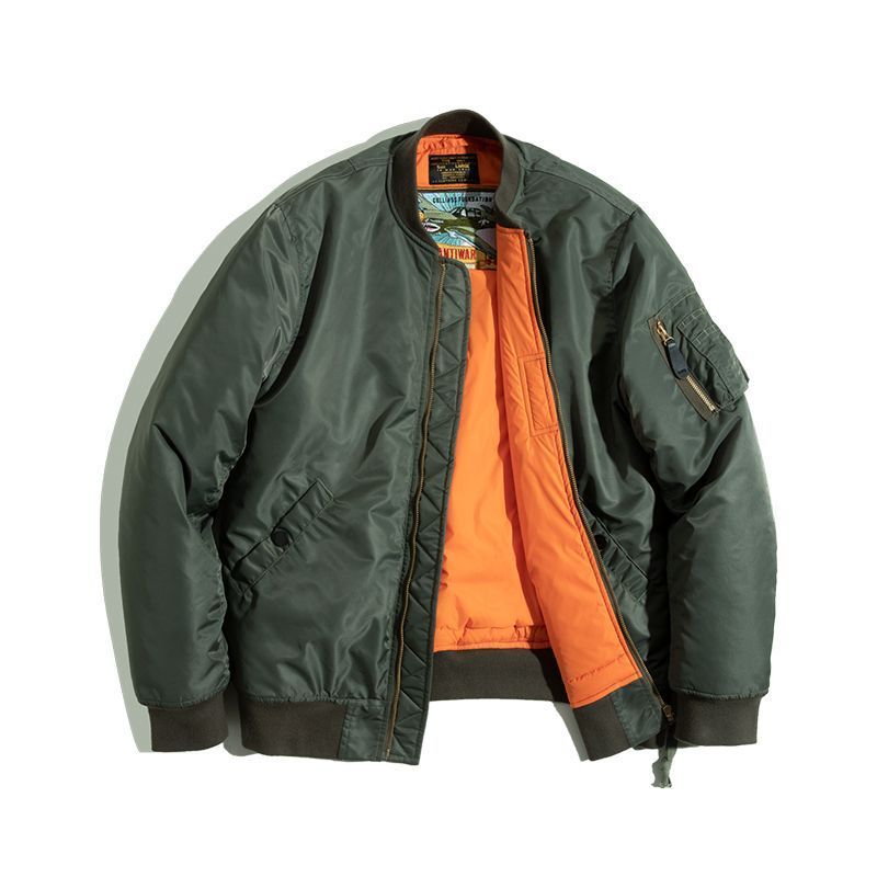 Madden Workwear   American R Army Green MA-1 Short Flight Jacket Warm Thick Cotton Coat for Men Trendy · v4