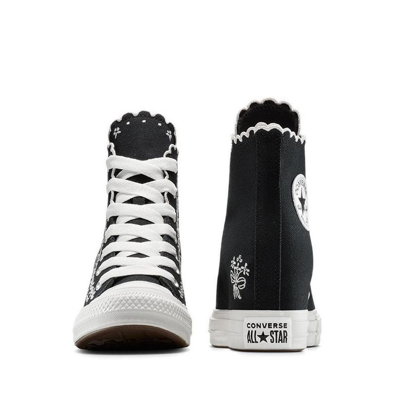 Converse CTAS Wedge Platform Embroidered Flowers Women's Sneakers - Black/Vintage White/Pale Petal · v6