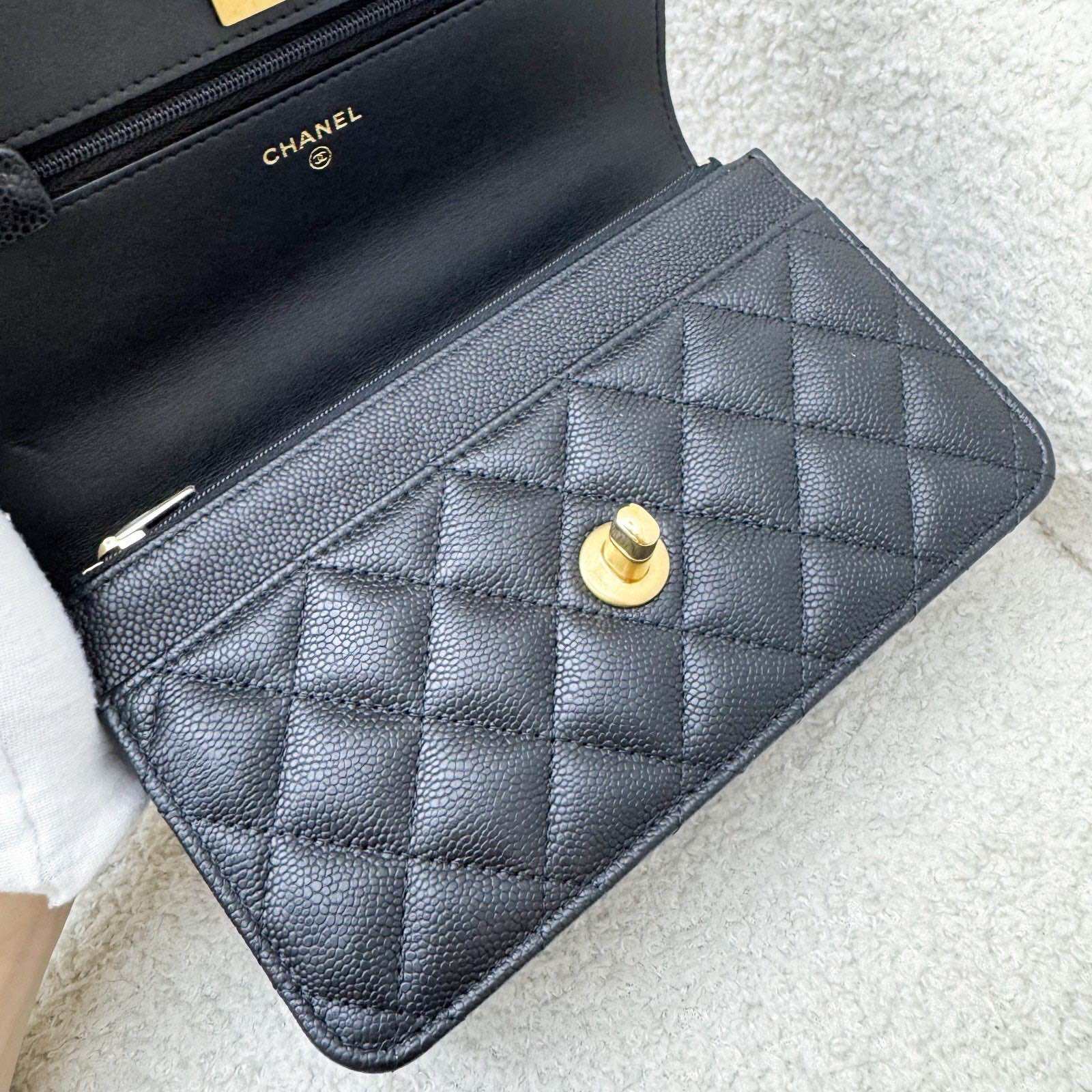 Chanel 24P Heart Adjustable Wallet on Chain WOC in Black Caviar and AGHW (Model: AP3201) · v3