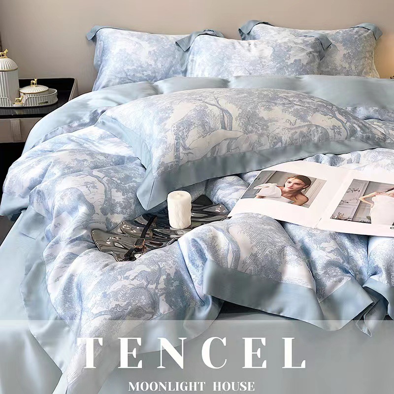 Home Textiel beddengoedset, dekbedovertrek van 100% Tencel, platte lakens, kussenslopen, dekbedden, bedden, Queen King U.B.