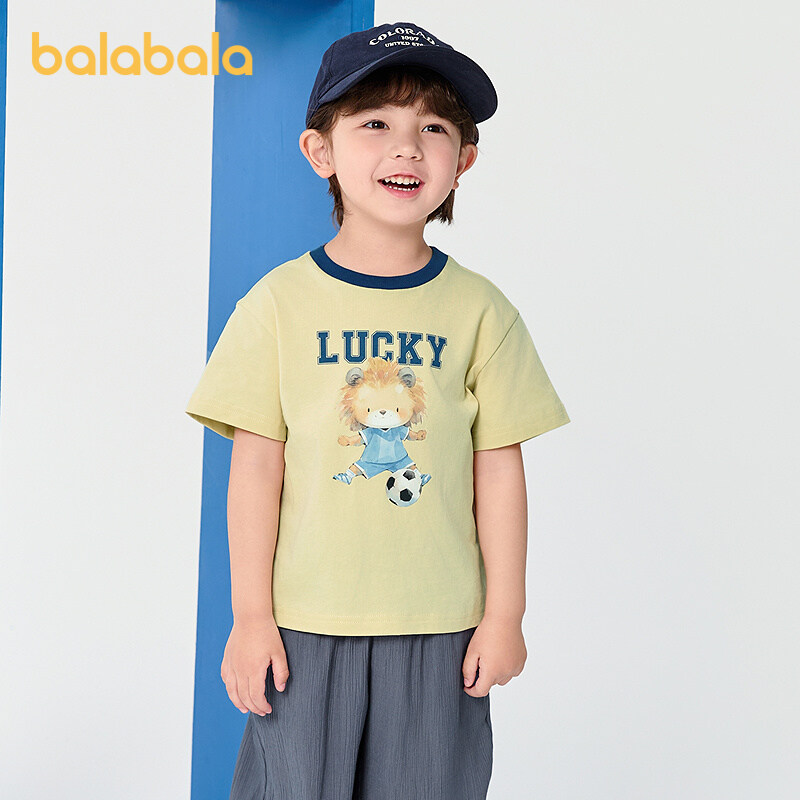 balabala เสื้อยืดแขนสั้นเด็กชาย ผ้าฝ้ายแท้ เสื้อผ้าเด็กทารก เสื้อแขนสั้นฤดูร้อน สำหรับทารกวัยเตาะแตะ