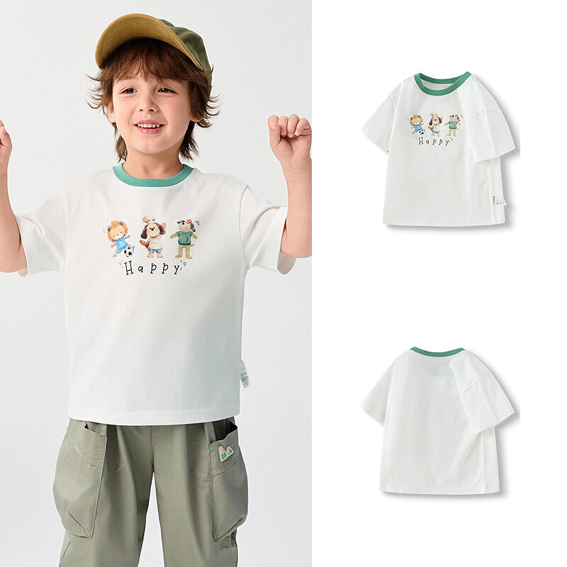 balabala Boy Pure Cotton Short Sleeve T-Shirt Baby Clothes Summer Short Sleeve Top For Infants Toddlers · v5