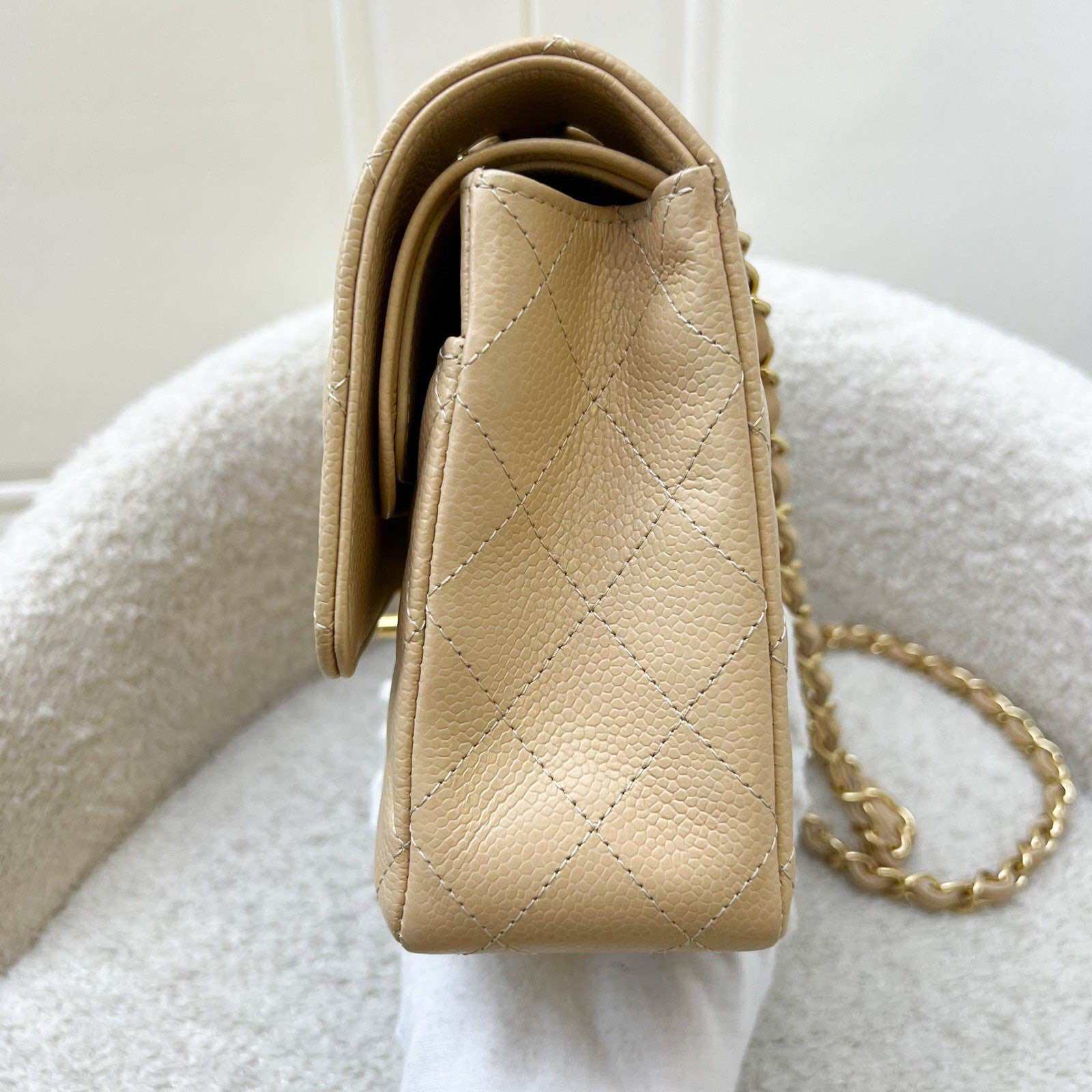 Chanel Medium Classic Flap CF in Beige Caviar and GHW (Model: A01112) · v12