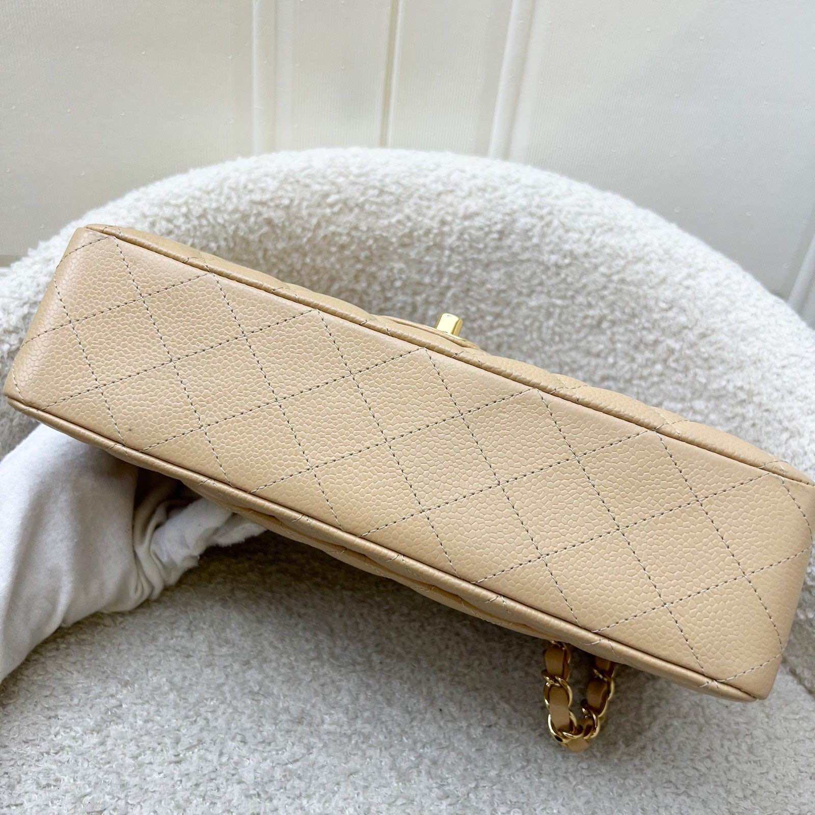 Chanel Medium Classic Flap CF in Beige Caviar and GHW (Model: A01112) · v12