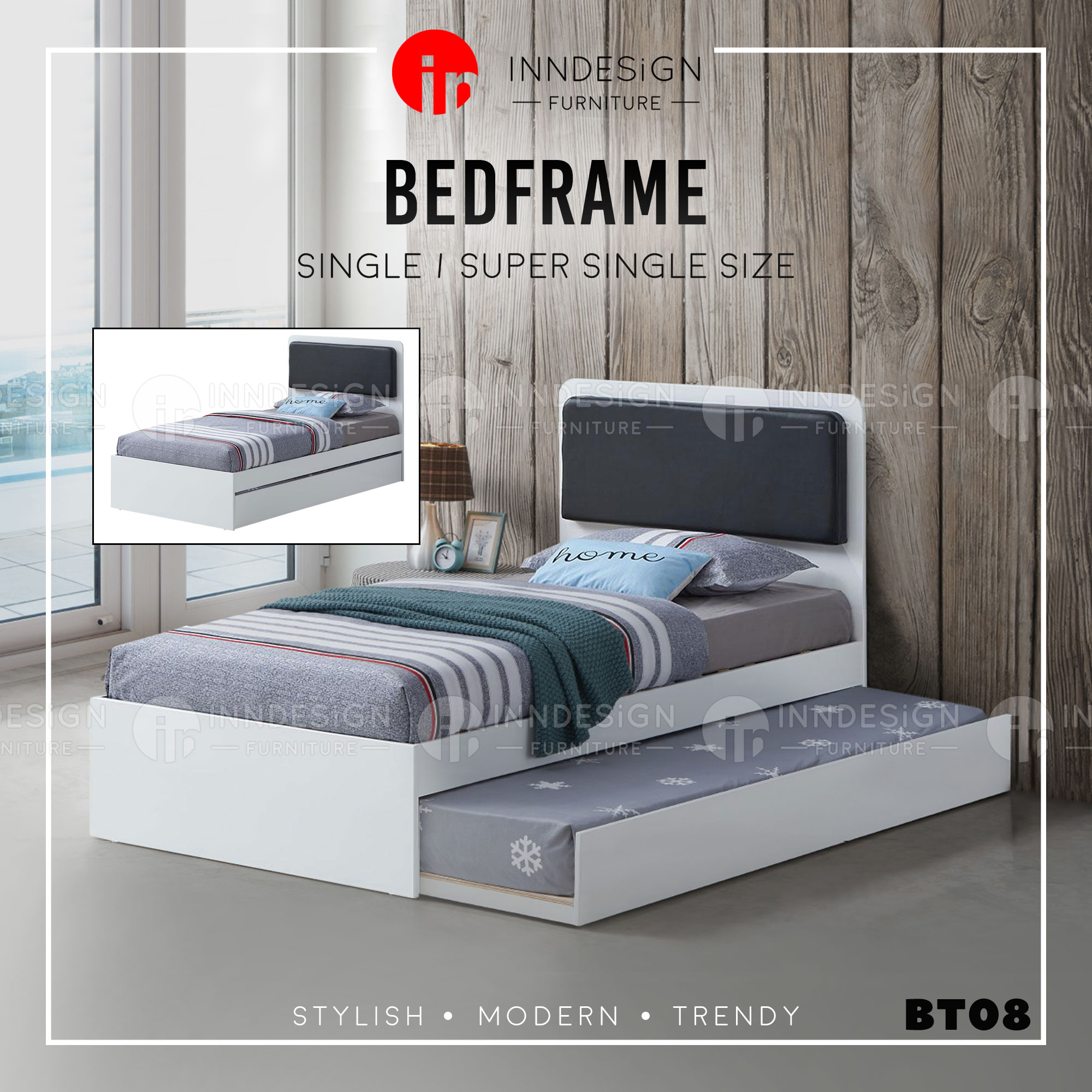 [INNDESIGN.SG] MyROII Katı Ahşap Yatak Tek Kişilik/Süper Tek Kişilik Yatak Çerçevesi, Tekli Çekme Yataksız (Tamamen Montajlı ve Ücretsiz Teslimat)