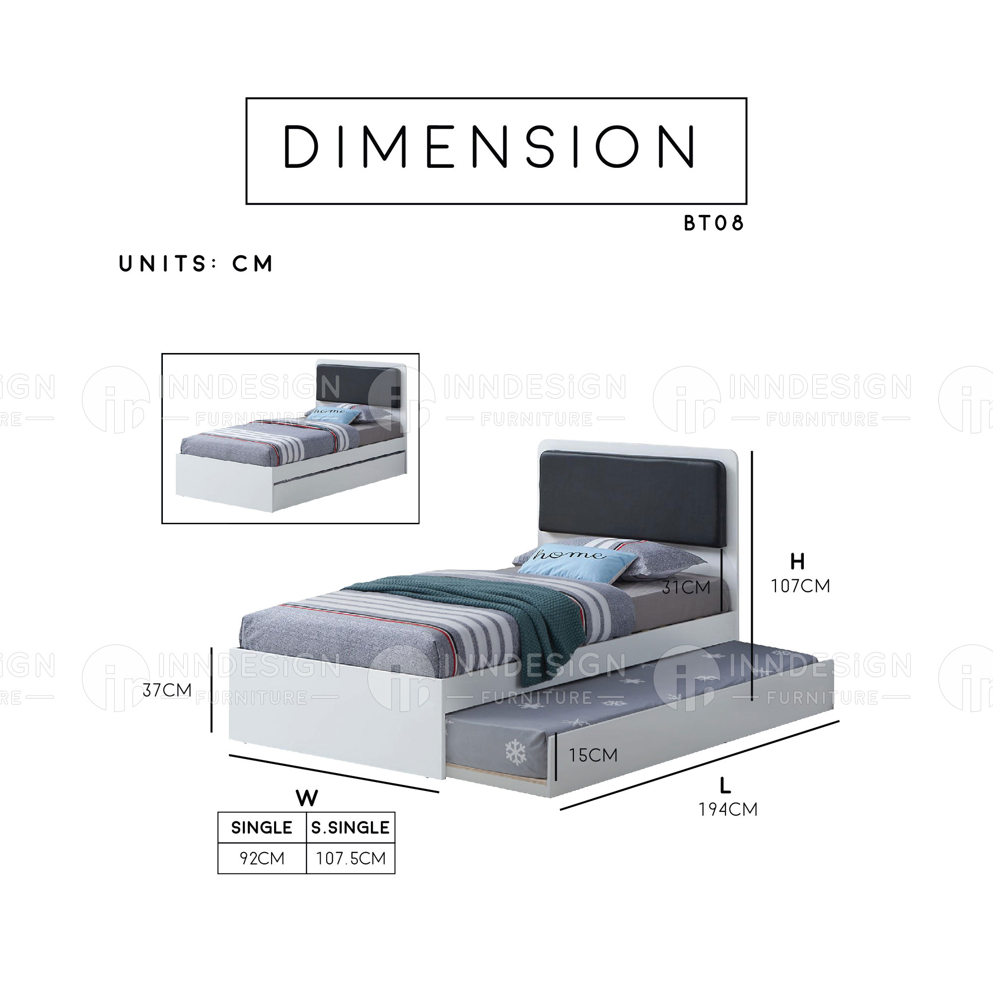 [INNDESIGN.SG] MyROII Katı Ahşap Yatak Tek Kişilik/Süper Tek Kişilik Yatak Çerçevesi, Tekli Çekme Yataksız (Tamamen Montajlı ve Ücretsiz Teslimat)