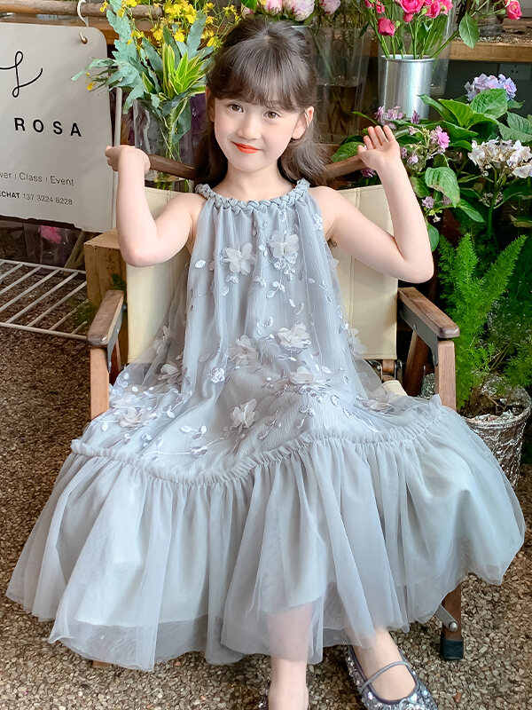 Princess Style Girls Summer Dress Puffy Sleeve Short Sleeve  Style Children's Clothing Lightweight Polyester Inner Material
