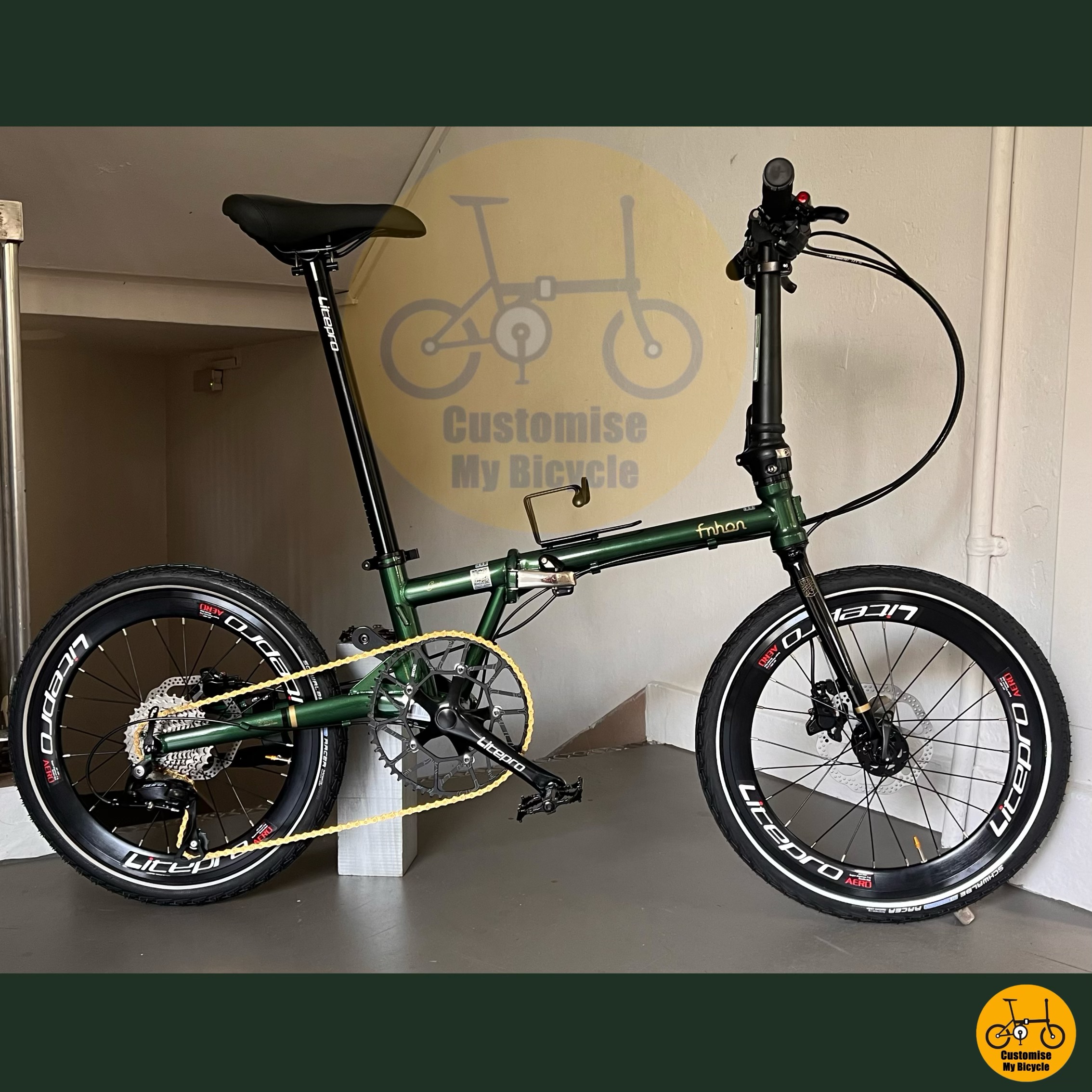 Fnhon Gust 20-calowy rower składany Shimano 9-biegowa lekka rama Schwalbe Marathon Opony zielone