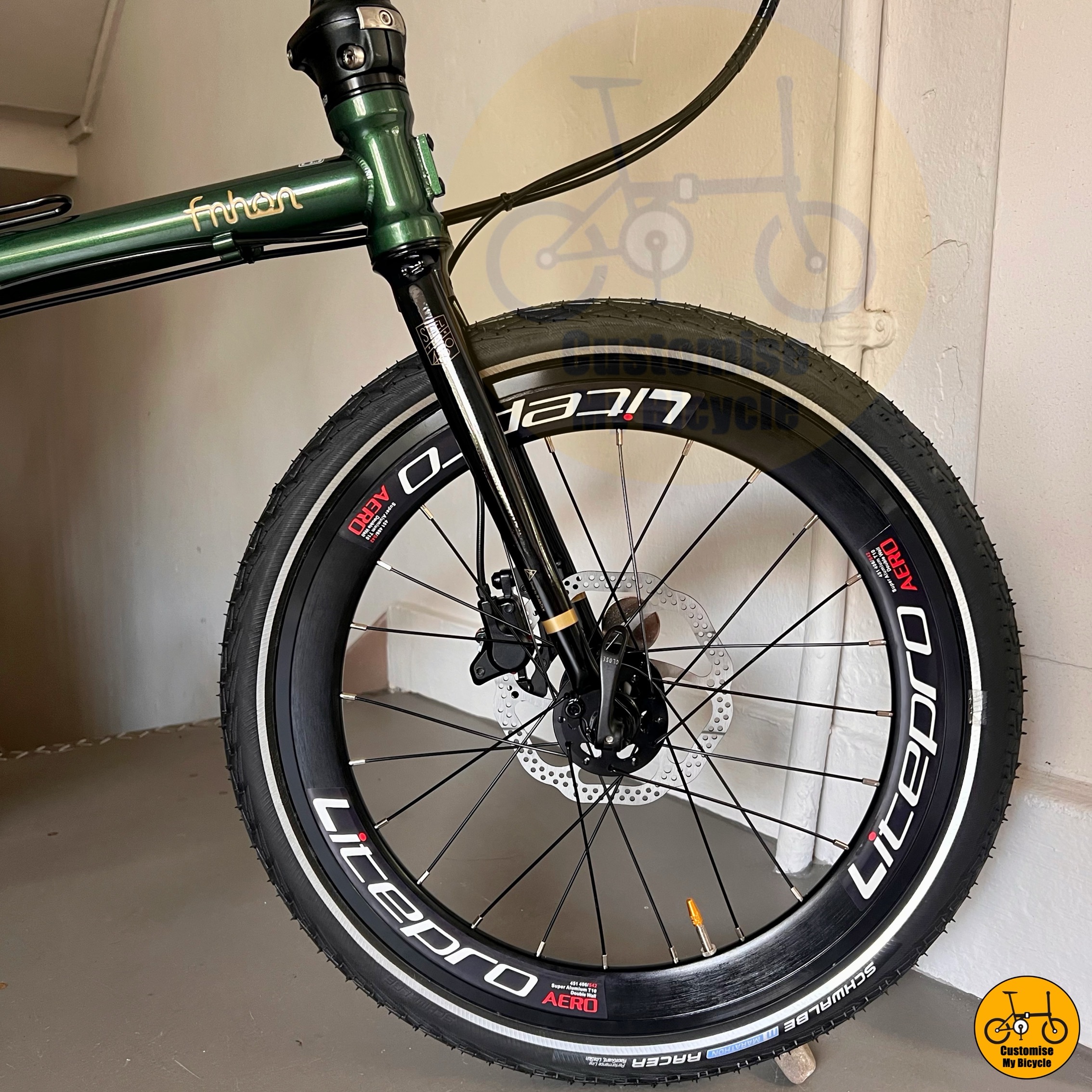 Fnhon Gust 20-calowy rower składany Shimano 9-biegowa lekka rama Schwalbe Marathon Opony zielone