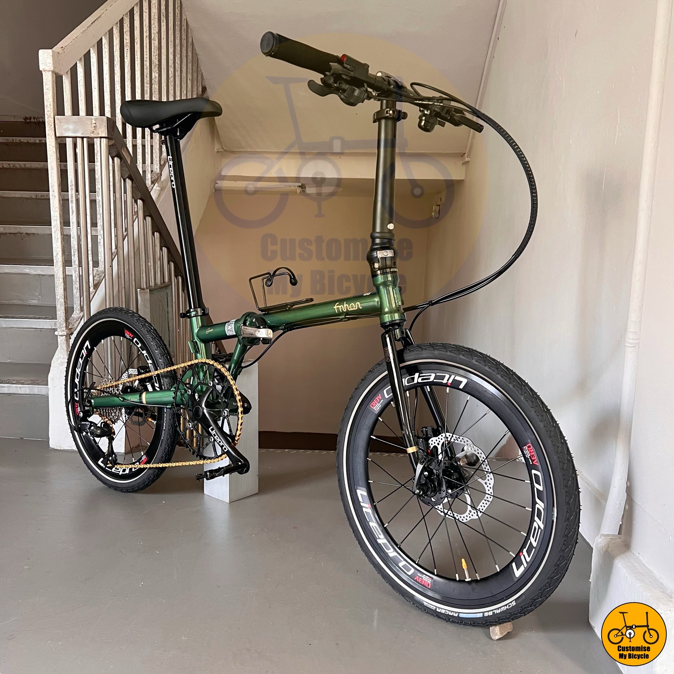 Fnhon Gust 20-calowy rower składany Shimano 9-biegowa lekka rama Schwalbe Marathon Opony zielone