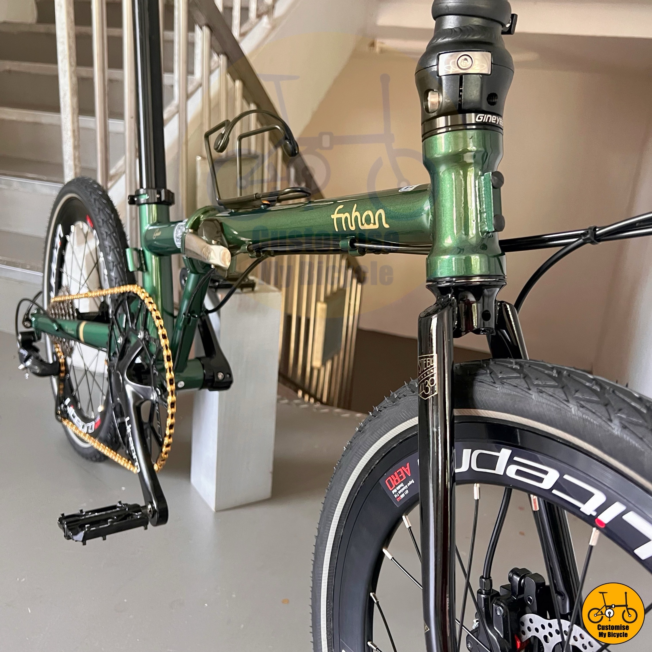 Fnhon Gust 20-calowy rower składany Shimano 9-biegowa lekka rama Schwalbe Marathon Opony zielone