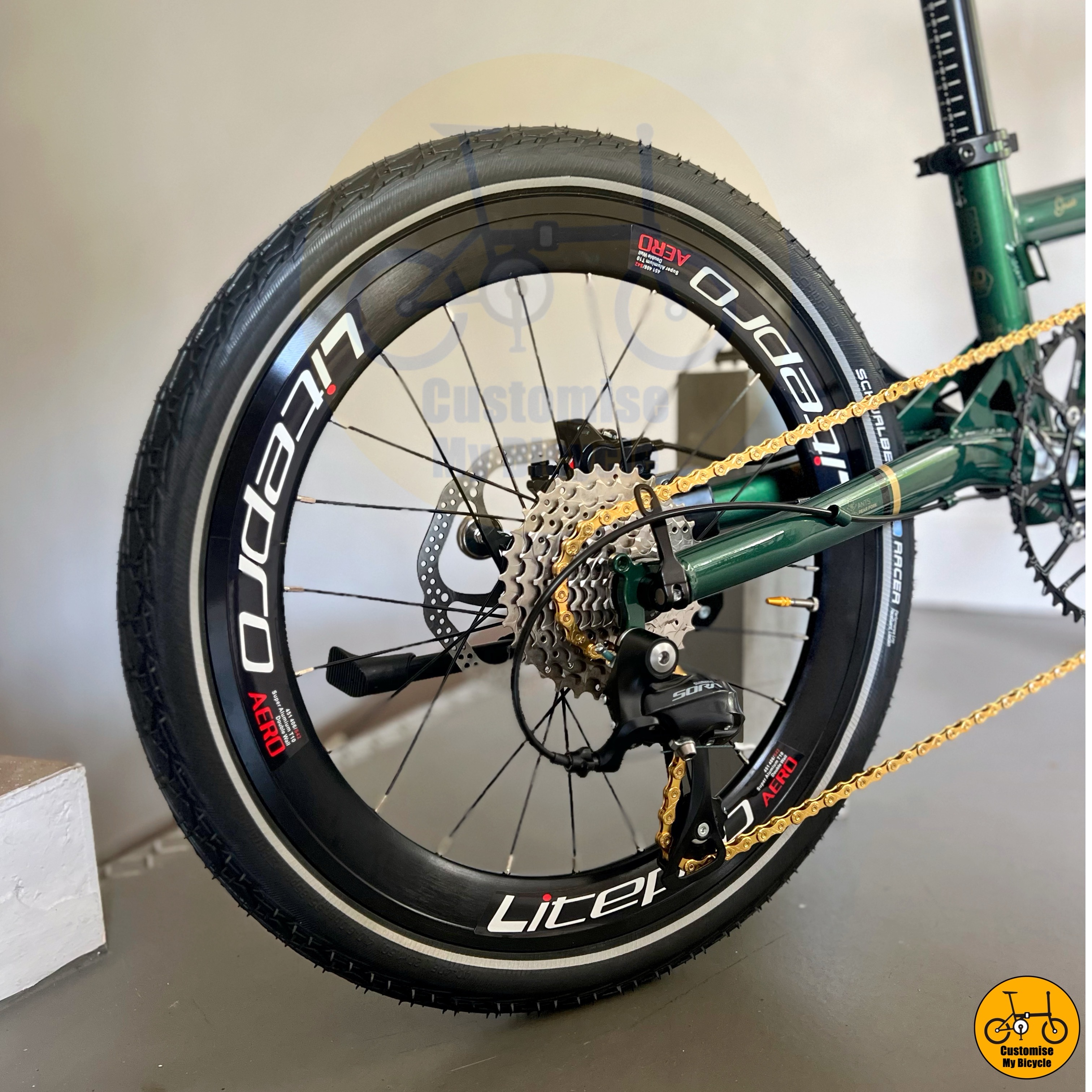 Fnhon Gust 20-calowy rower składany Shimano 9-biegowa lekka rama Schwalbe Marathon Opony zielone