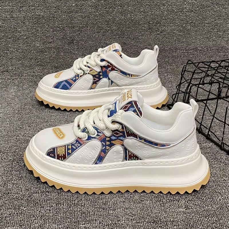 Men's Thick Sole Breathable Casual Shoes Color Block Design Summer Leisure Dad Shoes Increased Height Trendy Fashion Sneakers