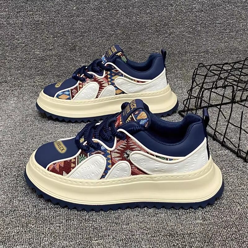 Men's Thick Sole Breathable Casual Shoes Color Block Design Summer Leisure Dad Shoes Increased Height Trendy Fashion Sneakers · v8