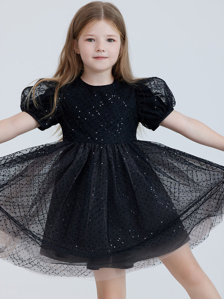 RBIGX Mädchenkleid im Prinzessin-Stil, schwarzer Netzrock mit Puffärmeln, Sommermode, Märchenprinzessinenkleid aus Nylonstoff
