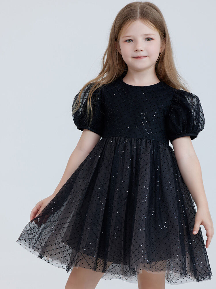 RBIGX Mädchenkleid im Prinzessin-Stil, schwarzer Netzrock mit Puffärmeln, Sommermode, Märchenprinzessinenkleid aus Nylonstoff