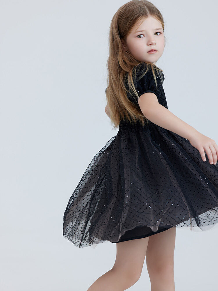 RBIGX Mädchenkleid im Prinzessin-Stil, schwarzer Netzrock mit Puffärmeln, Sommermode, Märchenprinzessinenkleid aus Nylonstoff