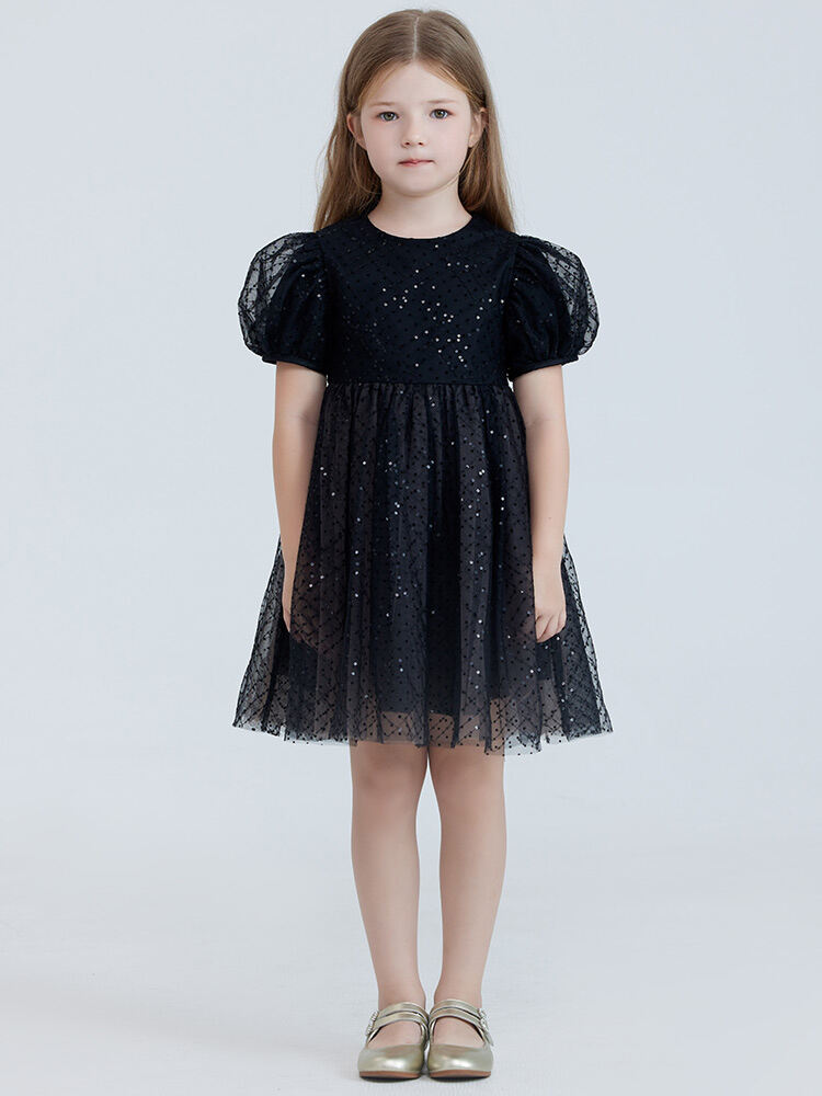 RBIGX Mädchenkleid im Prinzessin-Stil, schwarzer Netzrock mit Puffärmeln, Sommermode, Märchenprinzessinenkleid aus Nylonstoff