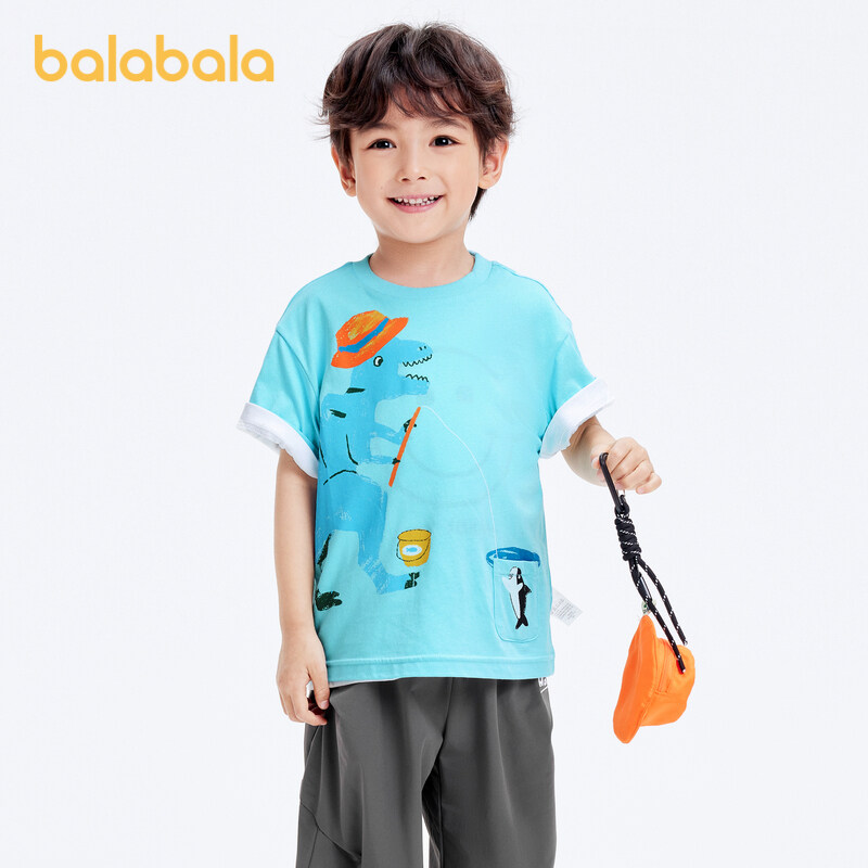 balabala Children Short Sleeve T-Shirt Boy Top Cartoon Dinosaur Print Summer Wear Little Children Trendy · v2