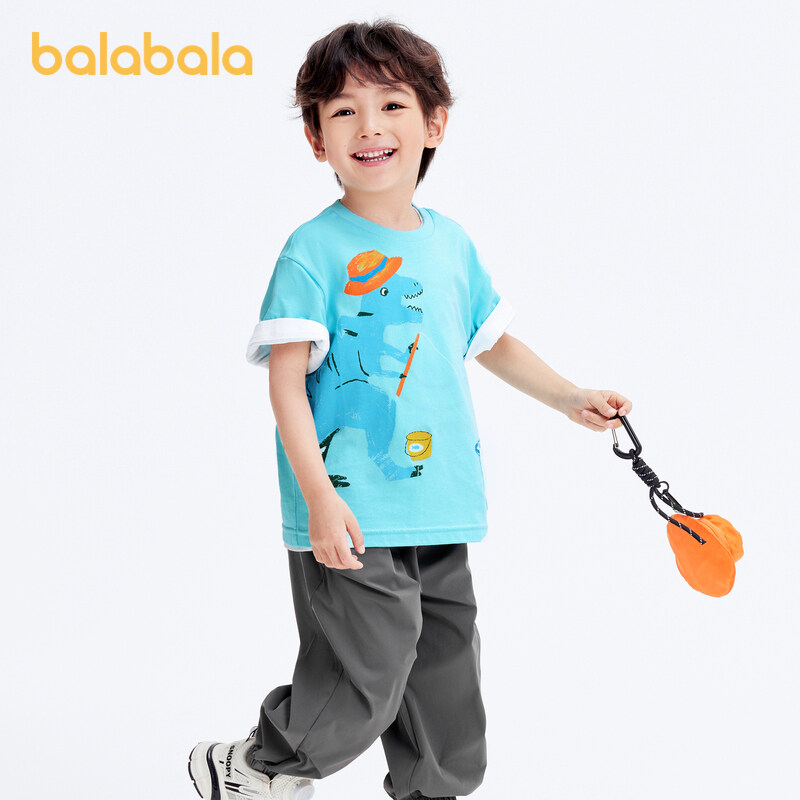 balabala Children Short Sleeve T-Shirt Boy Top Cartoon Dinosaur Print Summer Wear Little Children Trendy · v2