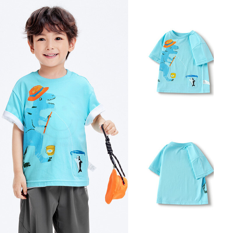 balabala Children Short Sleeve T-Shirt Boy Top Cartoon Dinosaur Print Summer Wear Little Children Trendy · v2