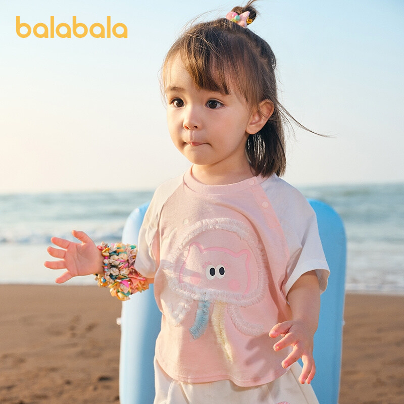 balabala Bebek Tişörtü Bebek Üstü Kız Giyim Erkek Kısa Kollu 2025 Yeni Yaz Modaya Uygun Sevimli Tişört