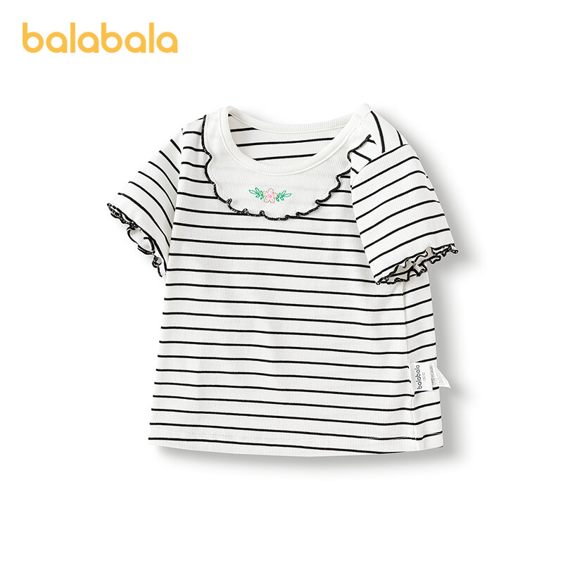 balabala Children Baby Short Sleeve Girl T-Shirt Children Top 2025 New Summer Shoulder-Fit Inner Wear Embroidered T-Shirt · v5