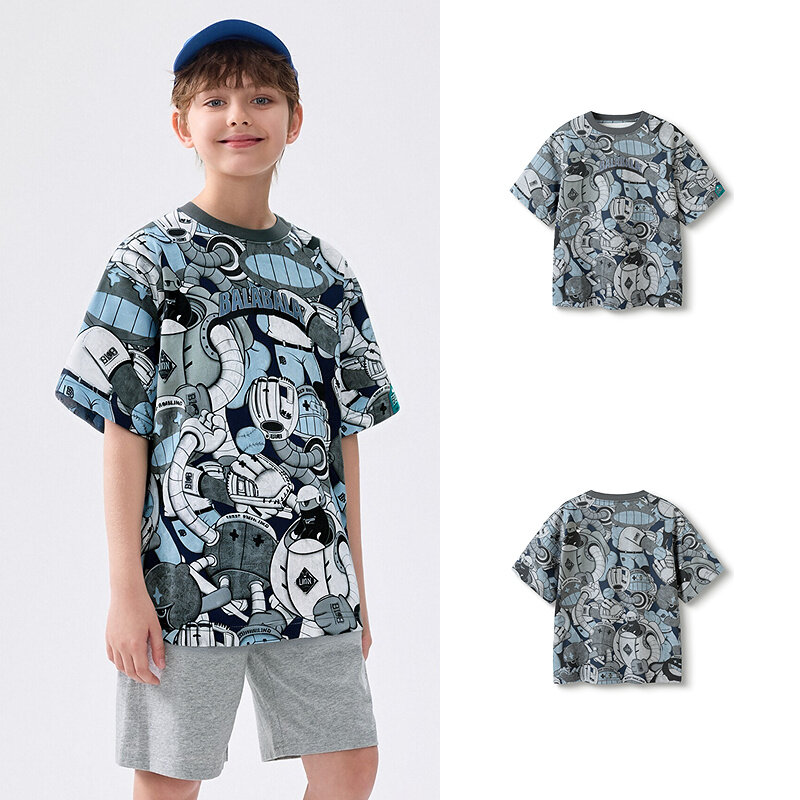 balabala Children Boy Short Sleeve T-Shirt New Summer Inner Wear Older Boy Cotton Top · v2