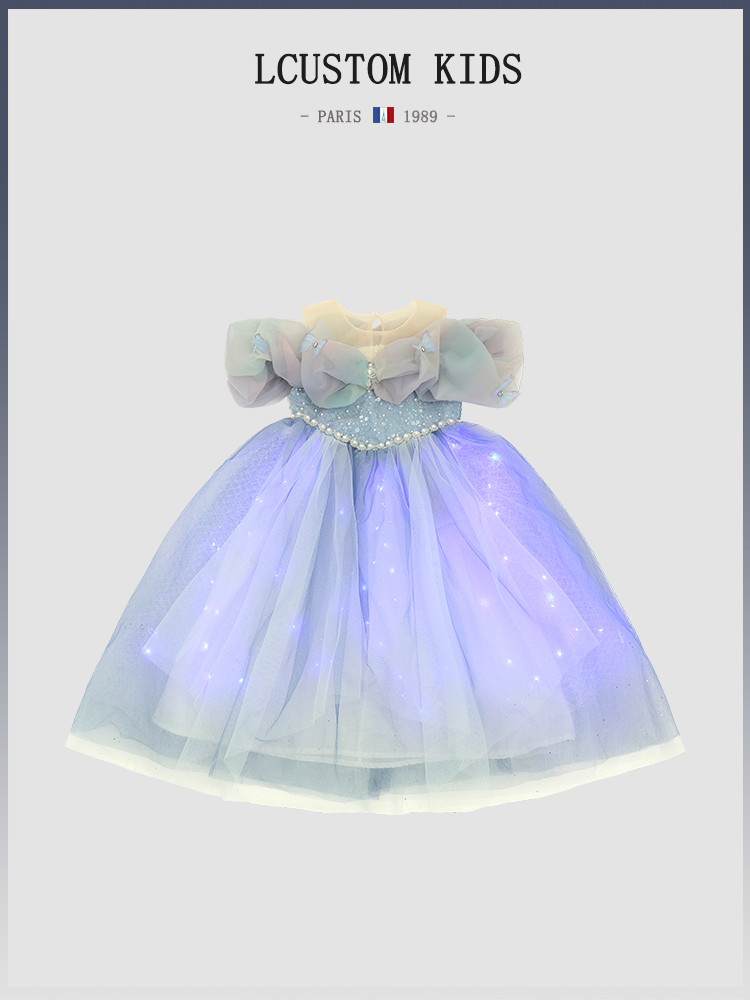Elsa Princess Dress Girls' Children's Cinderella Glowing Skirt Summer New Arrival High-End Children's Clothing Fairy Tale Dress