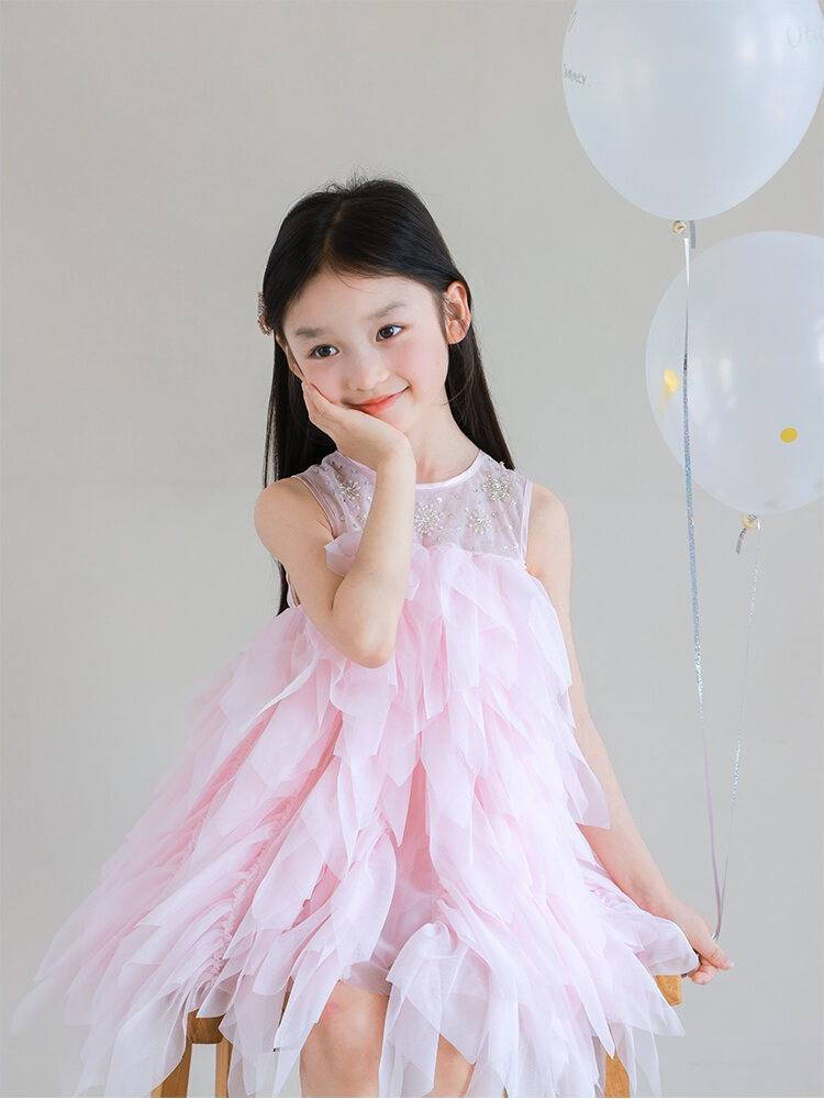 Ututo Princess Style Girls Dress Bead Embroidery Tulle Skirt Sleeveless Summer New Arrival Children's Clothing Kids' Dresses