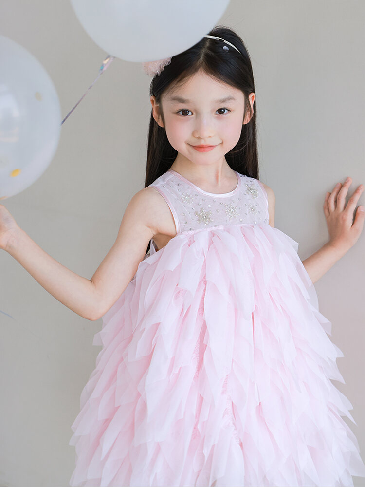 Vestido Ututo estilo princesa para niña, bordado con cuentas, falda de tul, sin mangas, verano, recién llegada, ropa infantil, vestidos para niños