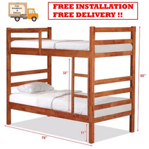 [Furniture Amart] Solid Wooden Double Decker Bed frame Single Bunk bed (cherry) · v2