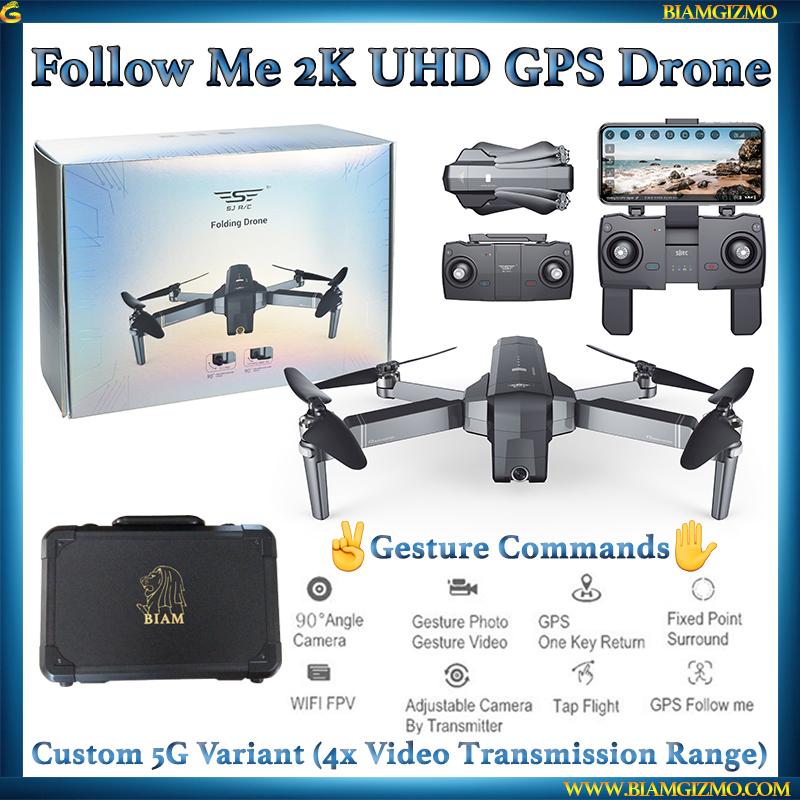 *FREE ALUMINIUM TRAVEL CASE & LOCAL REPAIRS!* 2K UHD Gesture Commands Follow Me Dual GPS Brushless Foldable Quadcopter Drone *BLACK *5G CUSTOM VERSION**