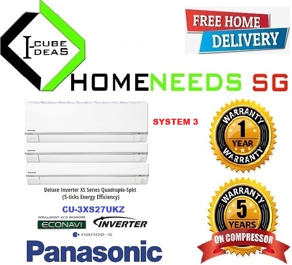 เครื่องปรับอากาศ Panasonic System 3 (CS-MXS9UBZ) (CS-MXS18UBZ) X 2 CU-3XS27UKZ 5 ติ๊ก มัลติสปลิท