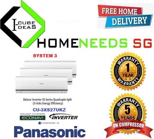 Panasonic SYSTEM 3 (CS-MXS12UBZ) X 3 CU-3XS27UKZ เครื่องปรับอากาศแบบแยกส่วน 5 ติ๊ก