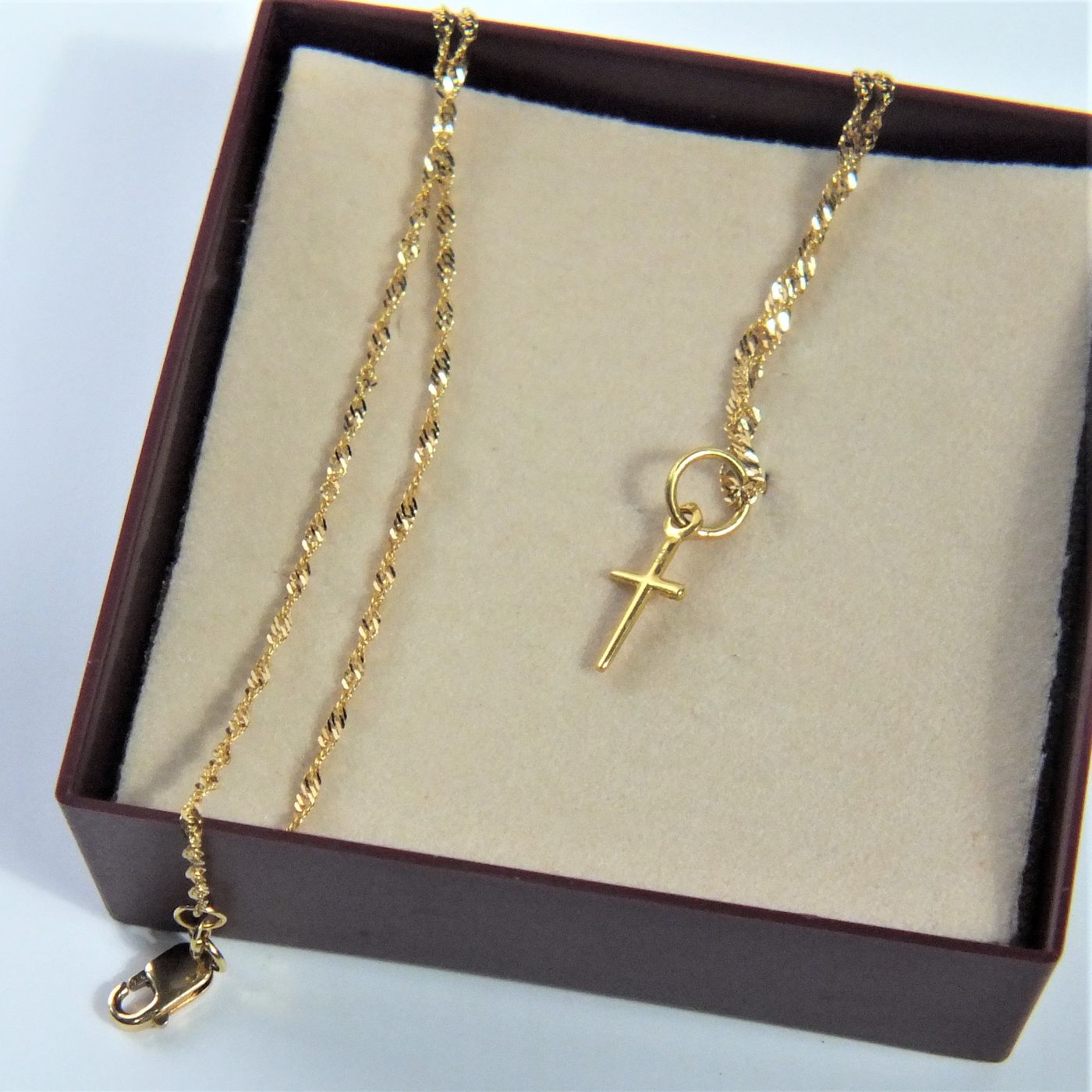 Gold 1314 916 (22 K) Goldanhänger und Halsketten-Set, Anhänger 20 mm x 10 mm x 1,2 mm, ±0,8 g; Halskette 40 cm lang, ±1,6 g