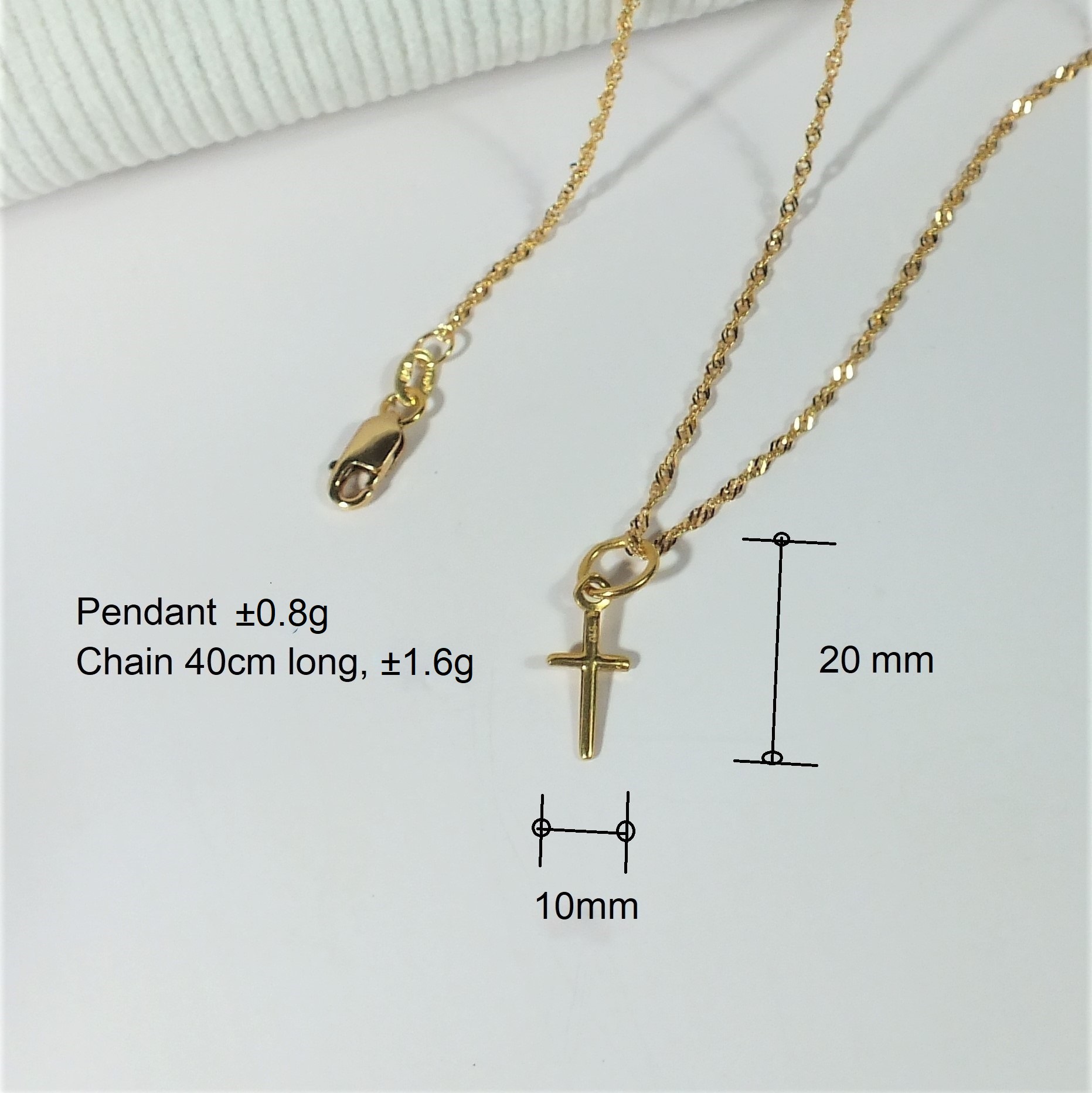 Gold 1314 916 (22 K) Goldanhänger und Halsketten-Set, Anhänger 20 mm x 10 mm x 1,2 mm, ±0,8 g; Halskette 40 cm lang, ±1,6 g